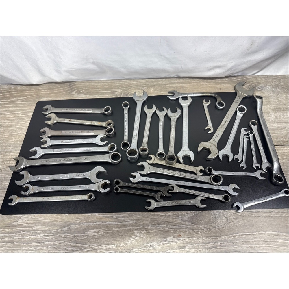 Vintage Lot of 33 Assorted Wrenches Tools Craftsman, Mac, Dunlap,Powr-Kraft,More